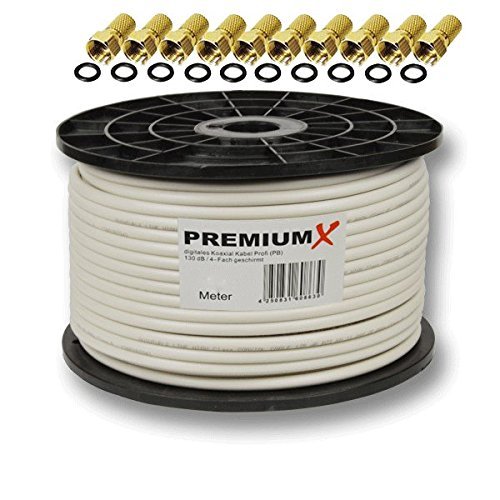 PremiumX 10m Basic PRO Quattro Quad Koaxial SAT Kabel 90dB 2-Fach geschirmt Antennenkabel 4in1 Koaxialkabel Schwarz